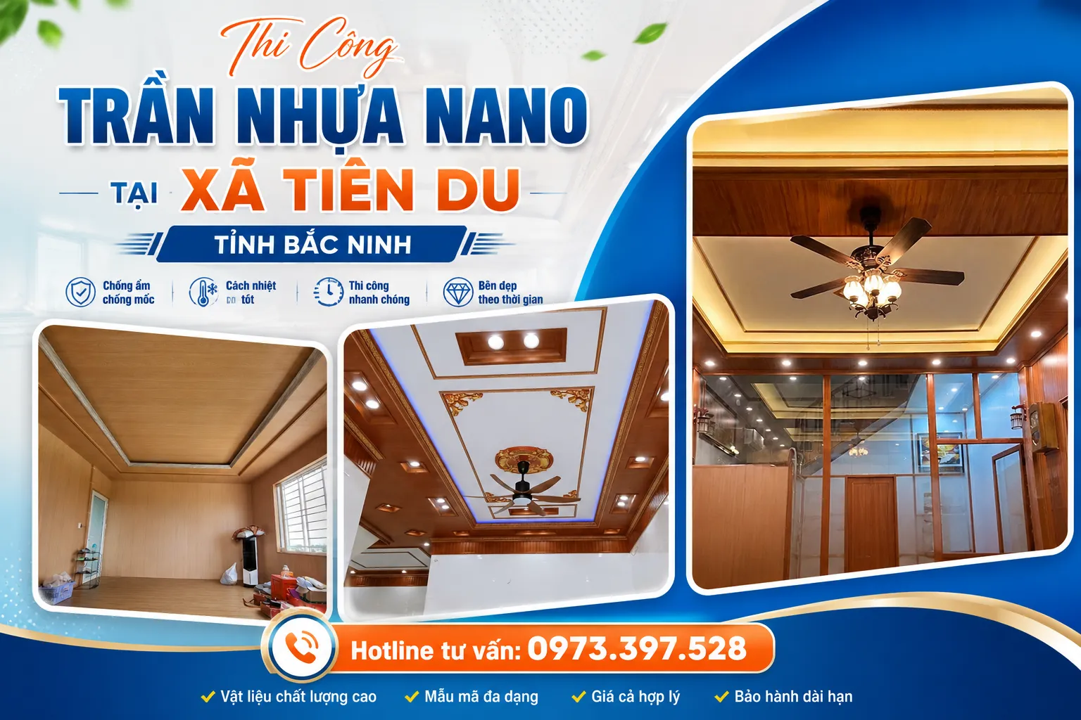 Thi công trần nhựa Nano tại xã Tiên Du, tỉnh Bắc Ninh