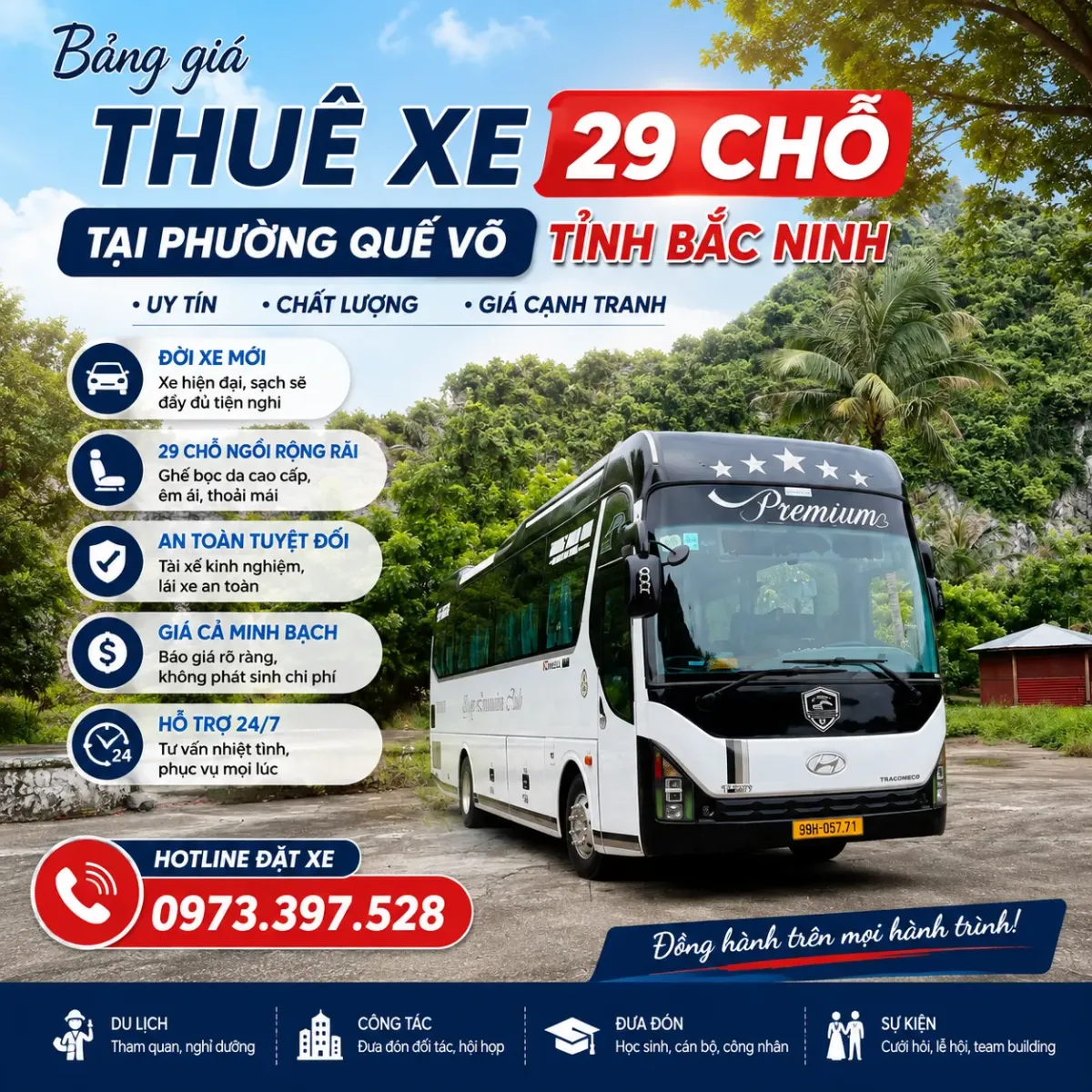 Bảng giá thuê xe 29 chỗ tại phường Quế Võ, tỉnh Bắc Ninh
