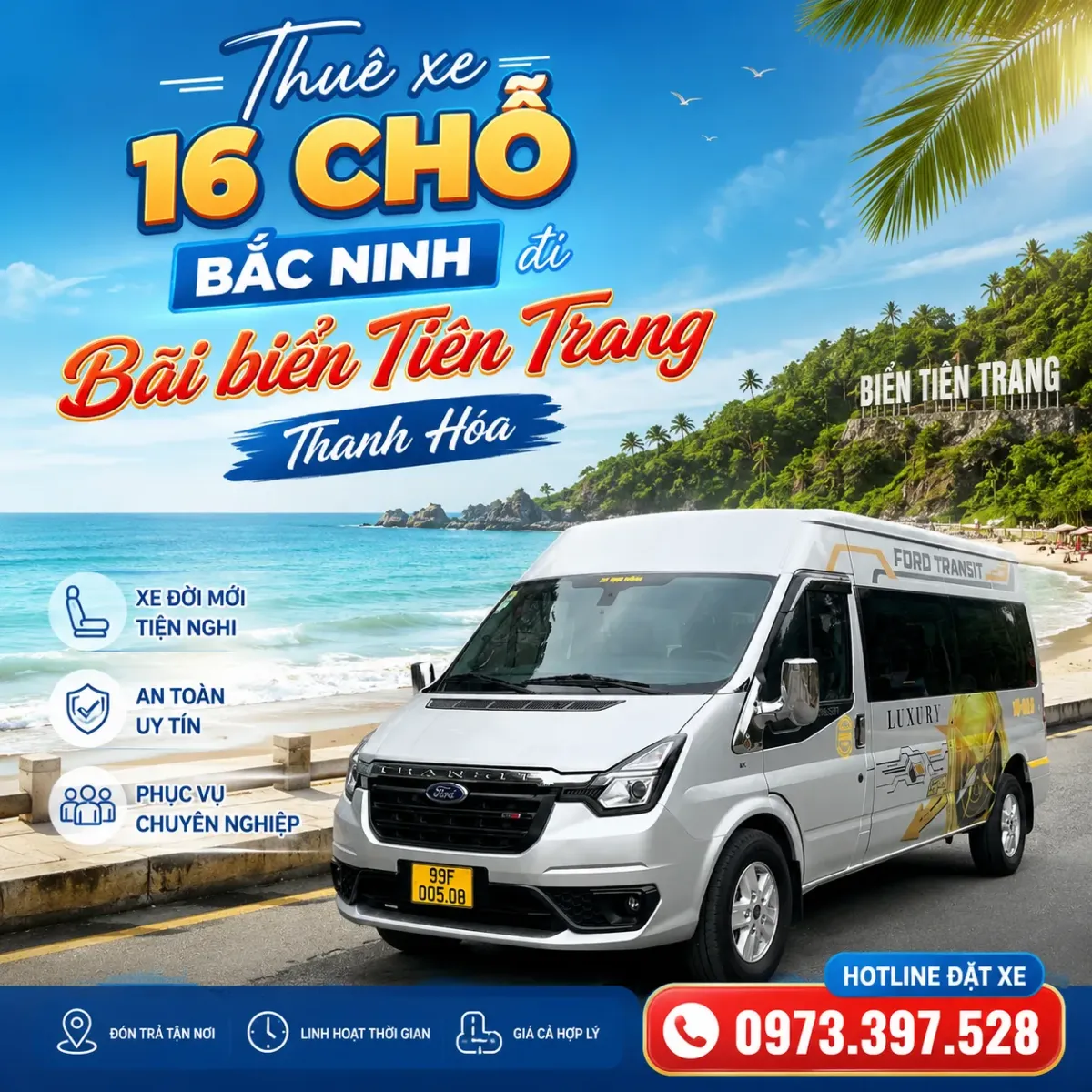 Thuê xe 16 chỗ Bắc Ninh đi bãi biển Tiên Trang Thanh Hóa