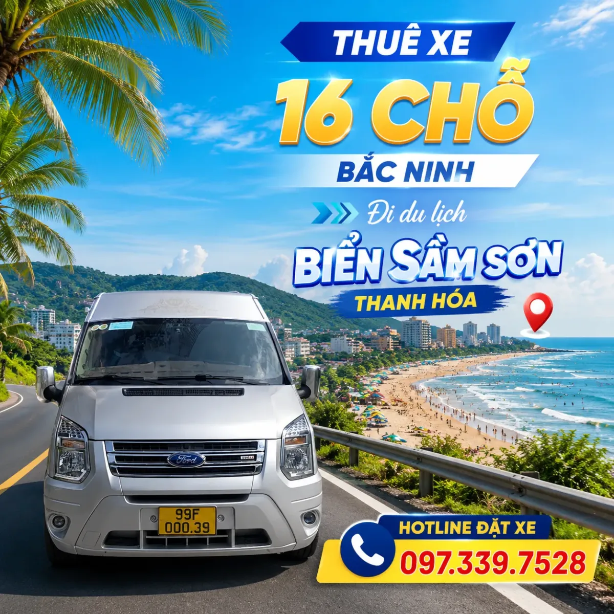 Thuê xe 16 chỗ Bắc Ninh đi du lịch biển Sầm Sơn, Thanh Hóa