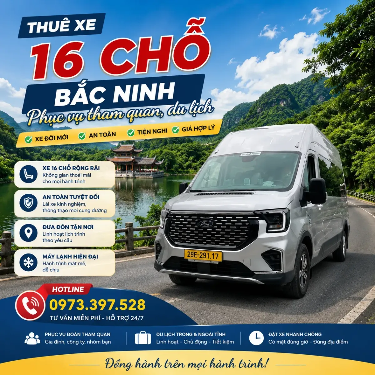 Thuê xe 16 chỗ Bắc Ninh - Phục vụ tham quan, du lịch