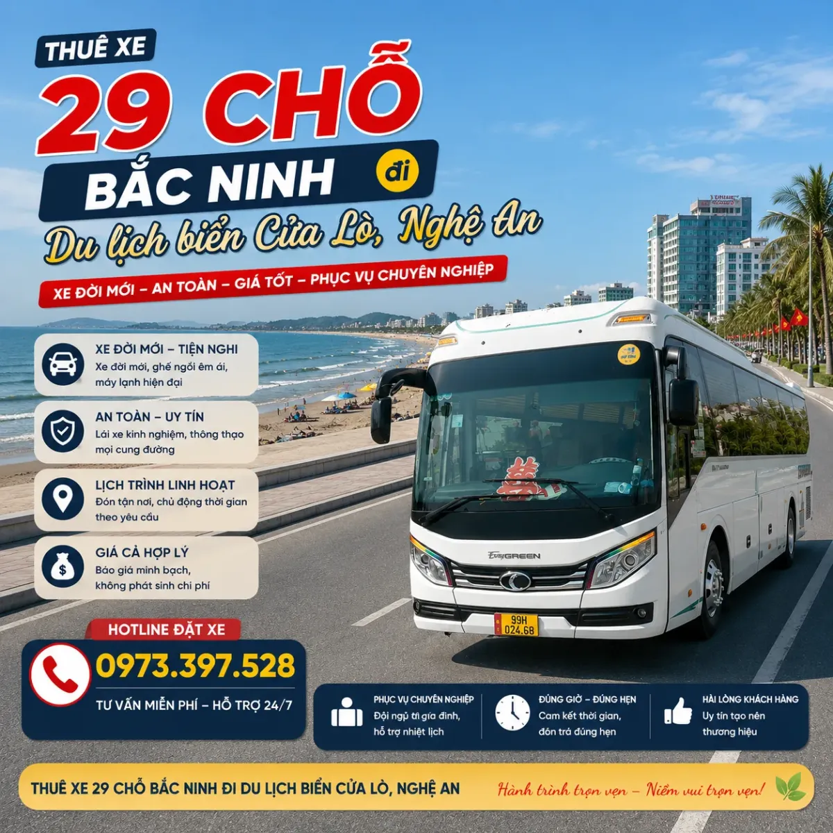 Thuê xe 29 chỗ Bắc Ninh đi du lịch biển Cửa Lò Nghệ An