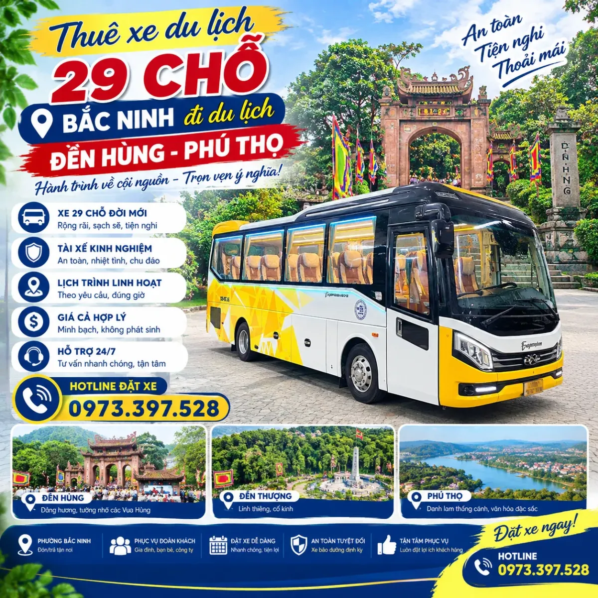 Thuê xe 29 chỗ Bắc Ninh đi du lịch Đền Hùng Phú Thọ