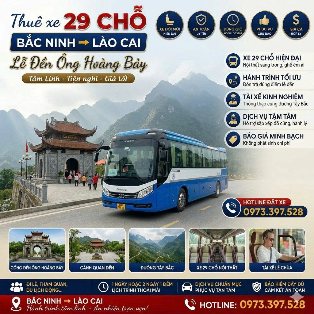 Thuê xe 29 chỗ Bắc Ninh đi lễ Đền Ông Hoàng Bảy Lào Cai