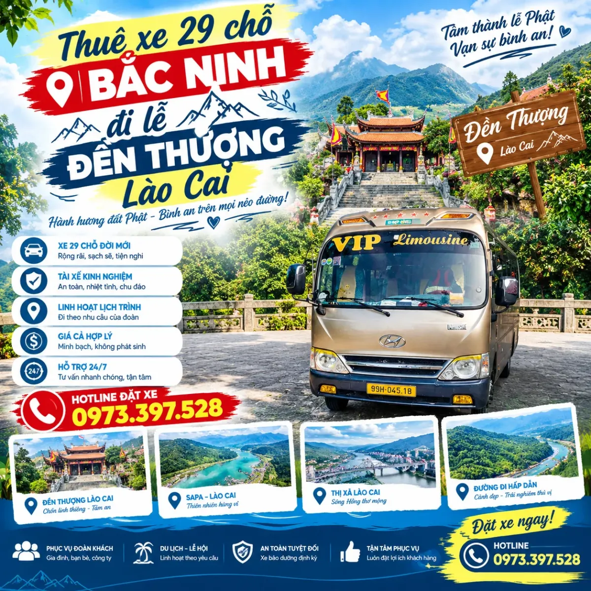Thuê xe 29 chỗ Bắc Ninh đi lễ Đền Thượng Lào Cai