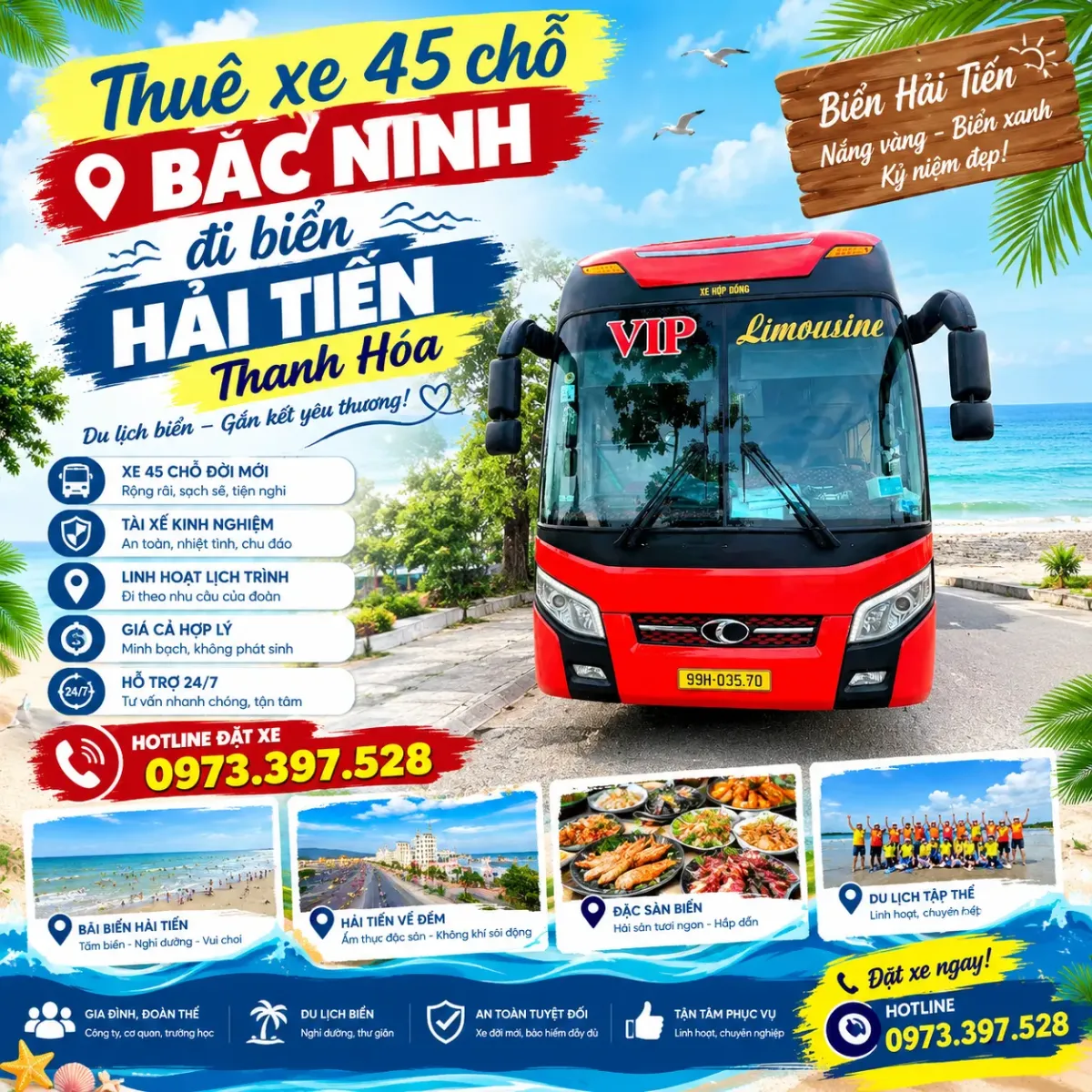 Thuê xe 45 chỗ Bắc Ninh đi biển Hải Tiến Thanh Hóa