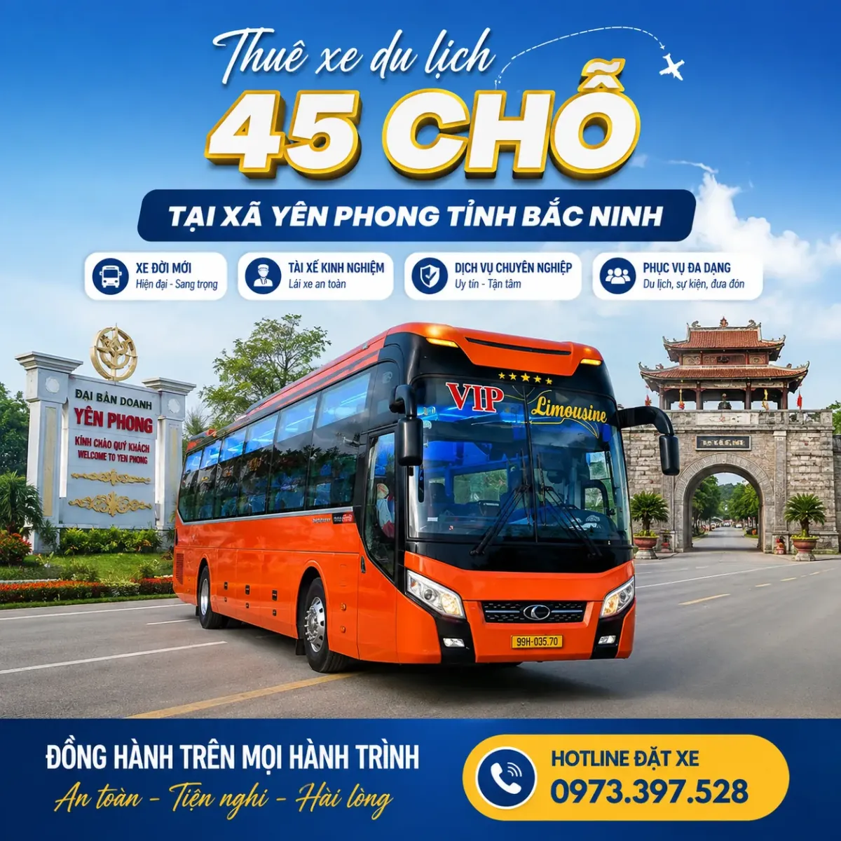 Thuê xe du lịch 45 chỗ tại xã Yên Phong tỉnh Bắc Ninh