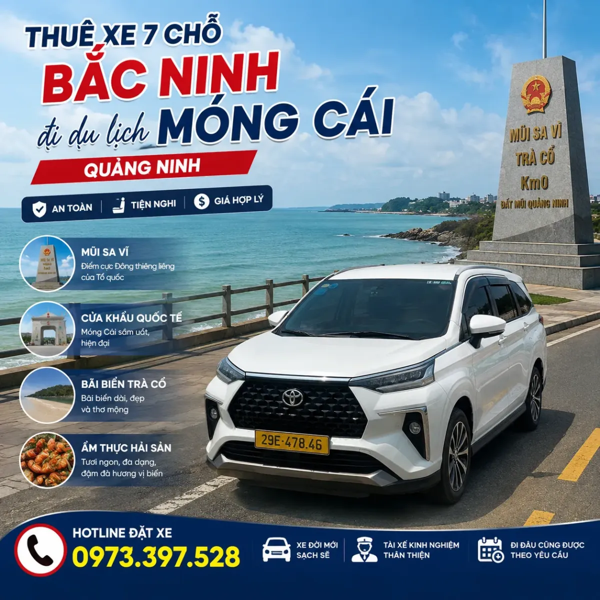 Thuê xe 7 chỗ Bắc Ninh đi du lịch Móng Cái, Quảng Ninh