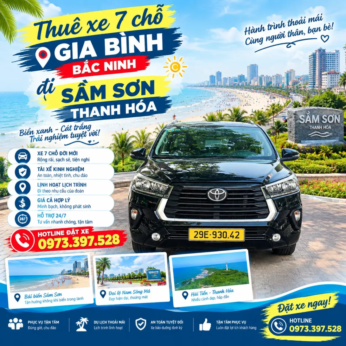 Thuê xe 7 chỗ Gia Bình Bắc Ninh đi Sầm Sơn Thanh Hóa