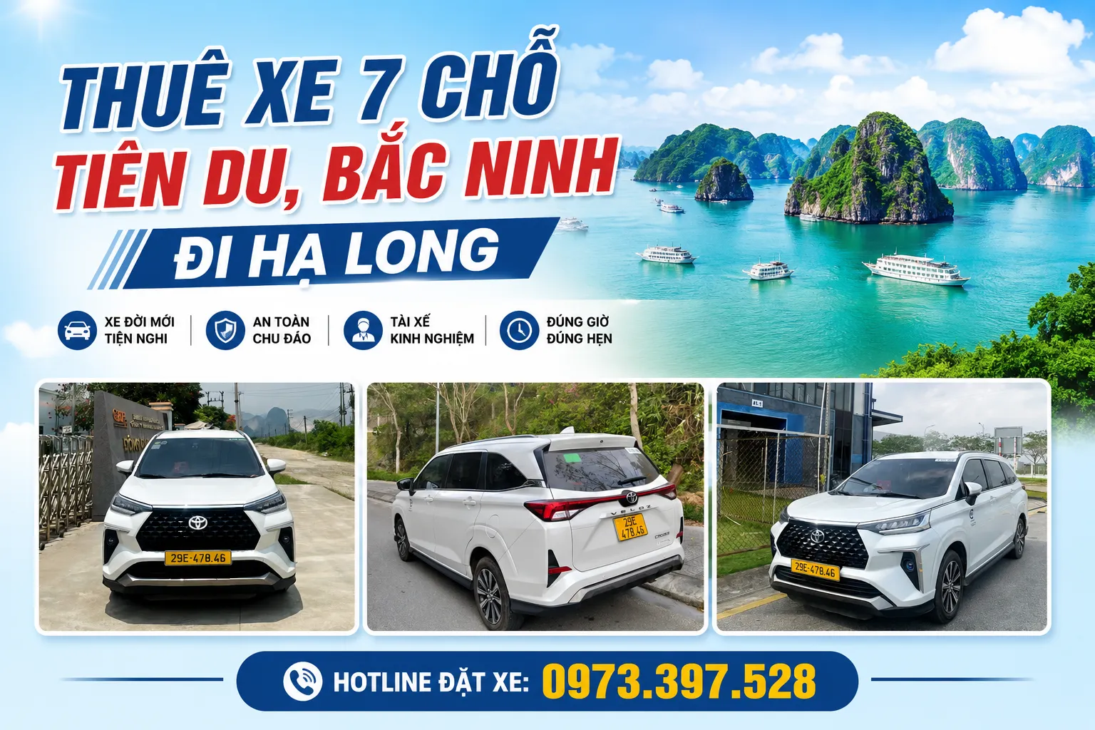 Thuê xe 7 chỗ Tiên Du, Bắc Ninh đi du lịch Hạ Long
